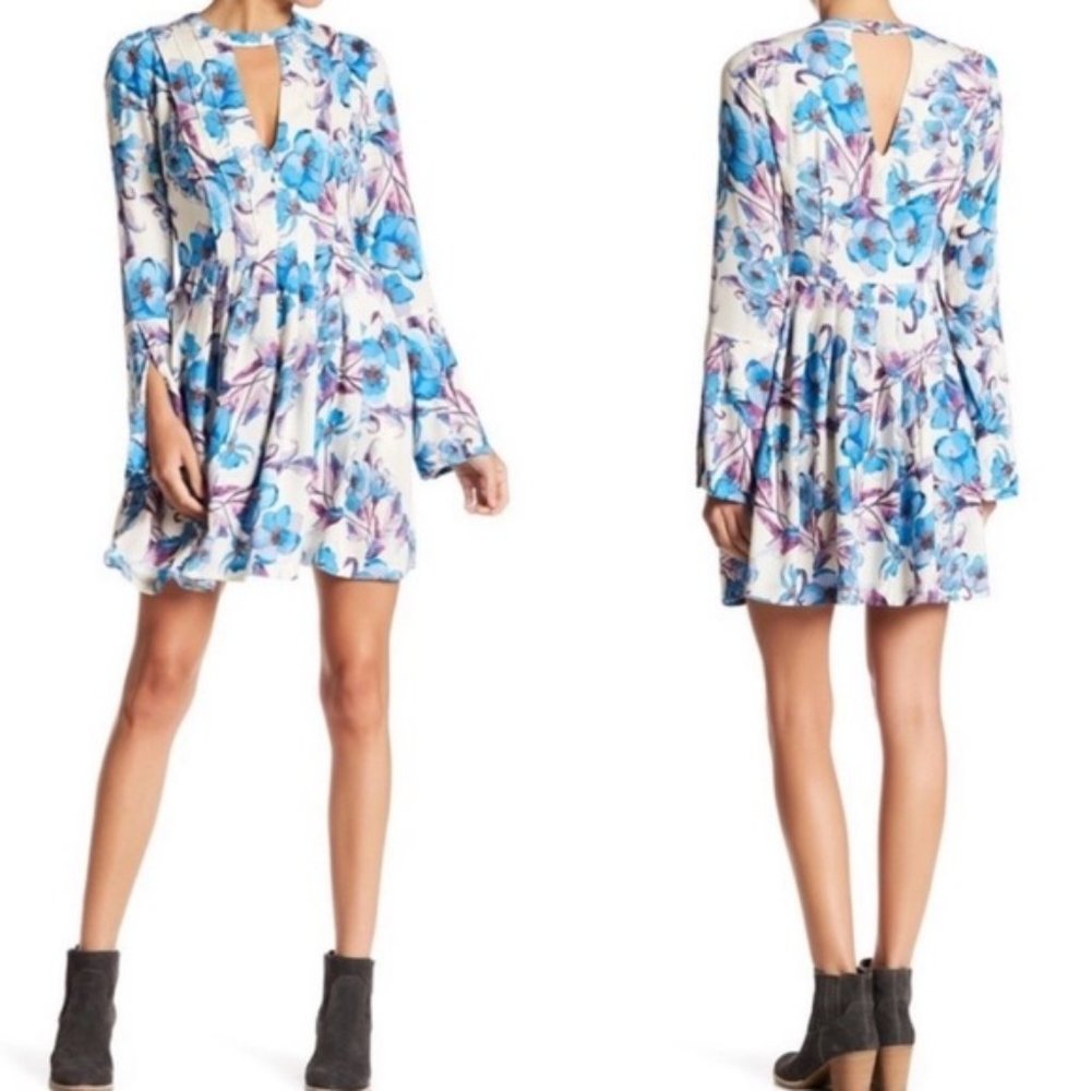 Free People Tegan Border Print Dress in Blue Floral Size 0